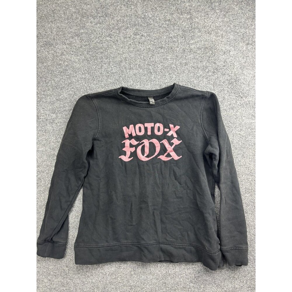 Fox Sweatshirt Womens L Black Fleece Pullover Moto-X Fox Graphic Logo Crewneck